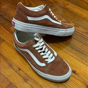 Vans Old Skool Brown and White Suede Sneakers with Signature Stripe